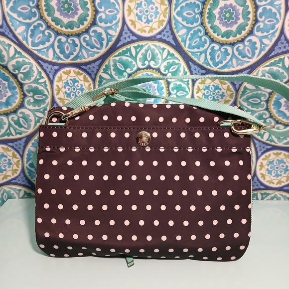 Fossil Black and White Polka Dot Bag With Teal Trim - Picture 2 of 9